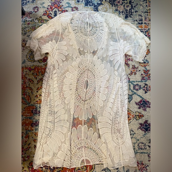 Lace Kimono Cover Up Duster - Ivory/off white/sheer - Picture 7 of 7